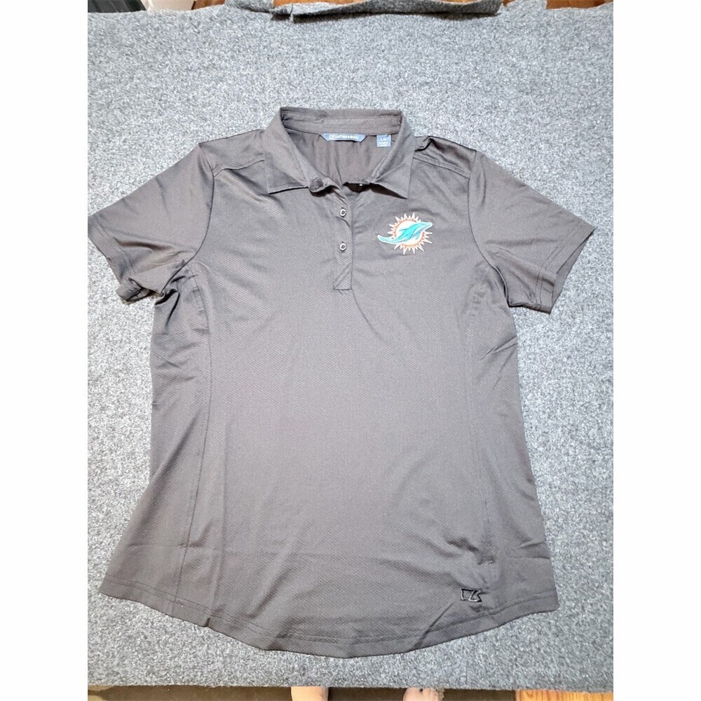 Cutter & Buck Miami Dolphins Polo Shirt womens Large Black Short Sleeve NFL